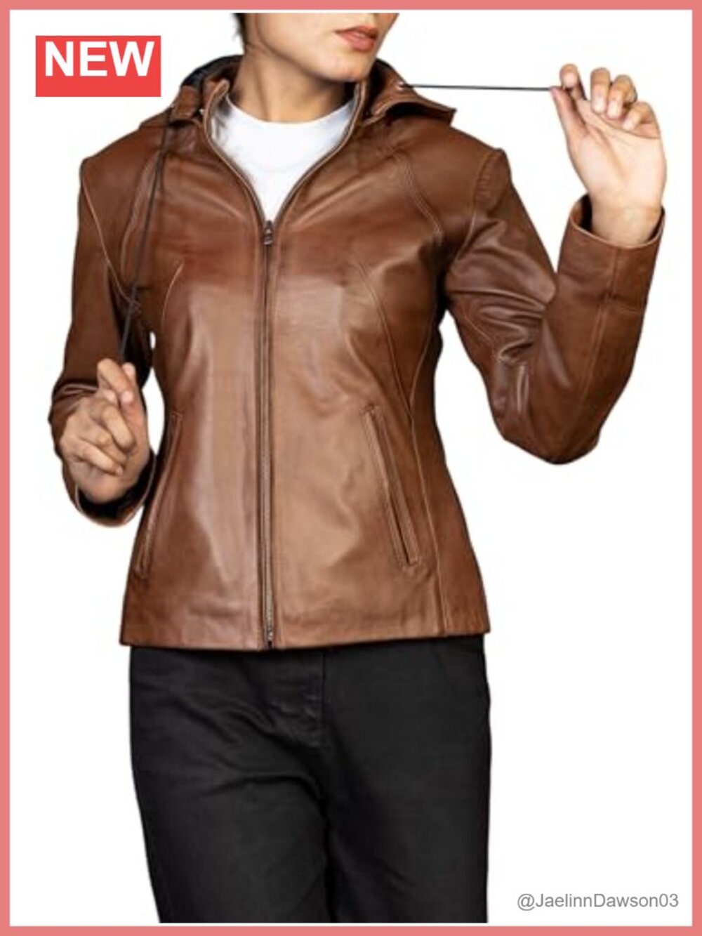 Genuine Leather Moto Jacket Detachable Hood Slim Fit Women's Biker